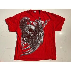 Red Y2K Graphic T-Shirt Winged Skull